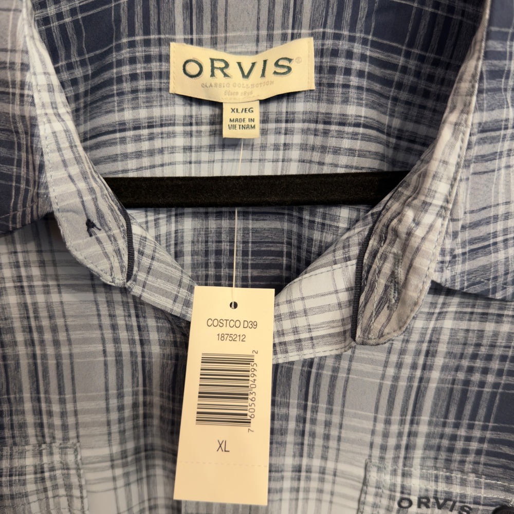 Orvis Mens XL Blue Plaid Short Sleeve Button Down Shirt Polyester NWT - Picture 4 of 7